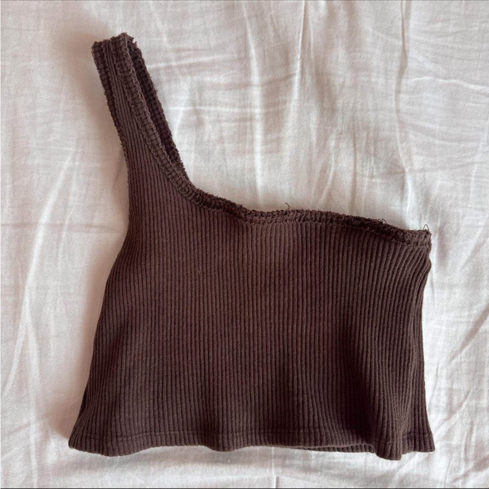 ONESZ Full Tilt Chocolate Ribbed Asymmetrical Tank
